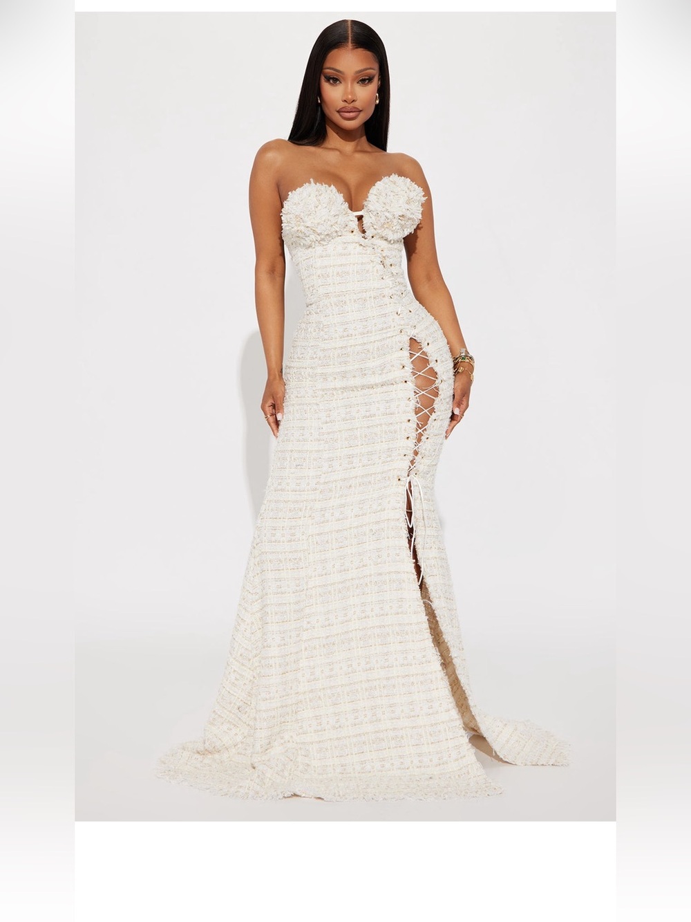 Strapless Ivory Lace-Up Gown